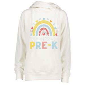 100 Days Of Pre K Rainbow Happy 100th Day Of School Teacher Womens Funnel Neck Pullover Hood