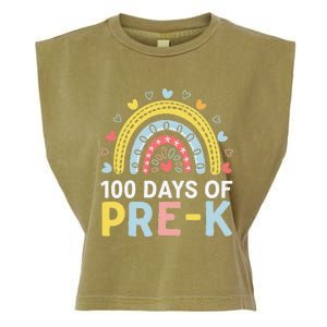 100 Days Of Pre K Rainbow Happy 100th Day Of School Teacher Garment-Dyed Women's Muscle Tee