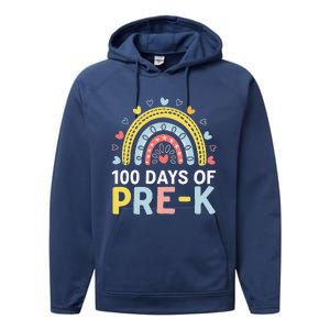 100 Days Of Pre K Rainbow Happy 100th Day Of School Teacher Performance Fleece Hoodie