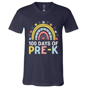 100 Days Of Pre K Rainbow Happy 100th Day Of School Teacher V-Neck T-Shirt