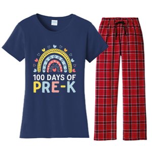 100 Days Of Pre K Rainbow Happy 100th Day Of School Teacher Women's Flannel Pajama Set