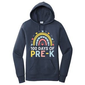 100 Days Of Pre K Rainbow Happy 100th Day Of School Teacher Women's Pullover Hoodie