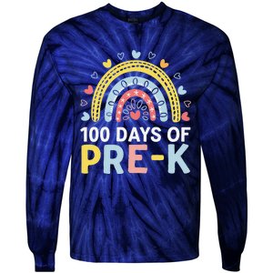 100 Days Of Pre K Rainbow Happy 100th Day Of School Teacher Tie-Dye Long Sleeve Shirt