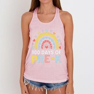 100 Days Of Pre K Rainbow Happy 100th Day Of School Teacher Women's Knotted Racerback Tank