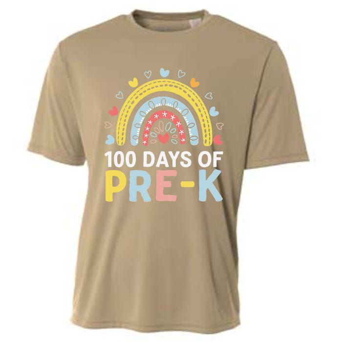 100 Days Of Pre K Rainbow Happy 100th Day Of School Teacher Cooling Performance Crew T-Shirt