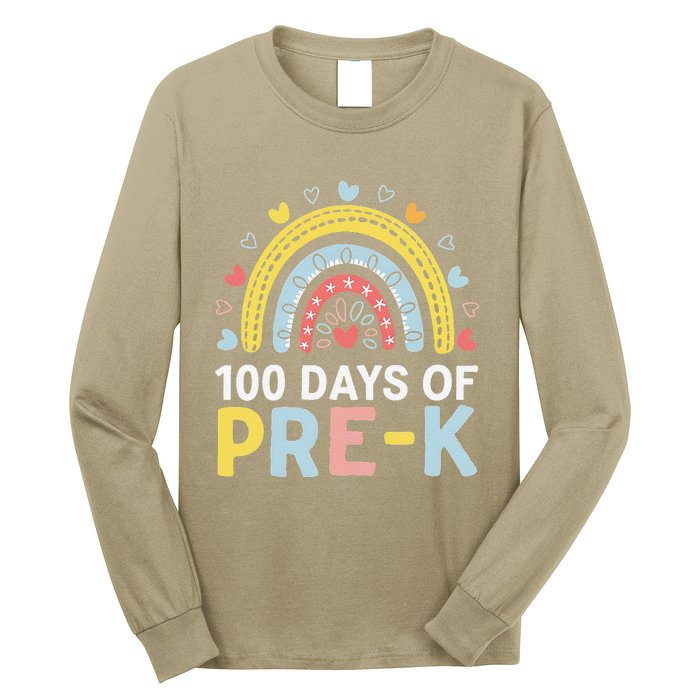 100 Days Of Pre K Rainbow Happy 100th Day Of School Teacher Long Sleeve Shirt