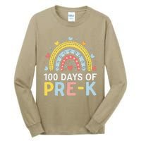 100 Days Of Pre K Rainbow Happy 100th Day Of School Teacher Tall Long Sleeve T-Shirt