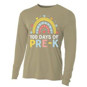 100 Days Of Pre K Rainbow Happy 100th Day Of School Teacher Cooling Performance Long Sleeve Crew