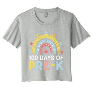 100 Days Of Pre K Rainbow Happy 100th Day Of School Teacher Women's Crop Top Tee