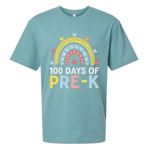 100 Days Of Pre K Rainbow Happy 100th Day Of School Teacher Sueded Cloud Jersey T-Shirt