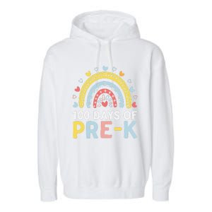 100 Days Of Pre K Rainbow Happy 100th Day Of School Teacher Garment-Dyed Fleece Hoodie