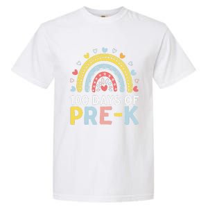 100 Days Of Pre K Rainbow Happy 100th Day Of School Teacher Garment-Dyed Heavyweight T-Shirt