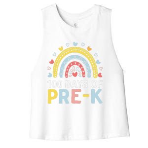 100 Days Of Pre K Rainbow Happy 100th Day Of School Teacher Women's Racerback Cropped Tank