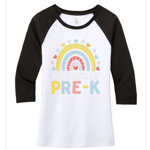 100 Days Of Pre K Rainbow Happy 100th Day Of School Teacher Women's Tri-Blend 3/4-Sleeve Raglan Shirt