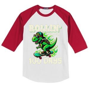 100 Days Of School Teacher 100th Day T Rex Outfit Kids Colorblock Raglan Jersey