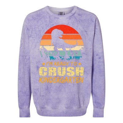 1st Day Of Kindergarten Im Ready To Crush Dinosaur Colorblast Crewneck Sweatshirt