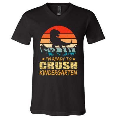 1st Day Of Kindergarten Im Ready To Crush Dinosaur V-Neck T-Shirt