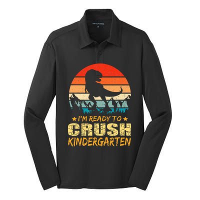 1st Day Of Kindergarten Im Ready To Crush Dinosaur Silk Touch Performance Long Sleeve Polo