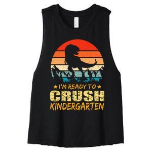 1st Day Of Kindergarten Im Ready To Crush Dinosaur Women's Racerback Cropped Tank