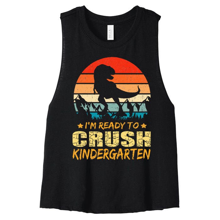 1st Day Of Kindergarten Im Ready To Crush Dinosaur Women's Racerback Cropped Tank