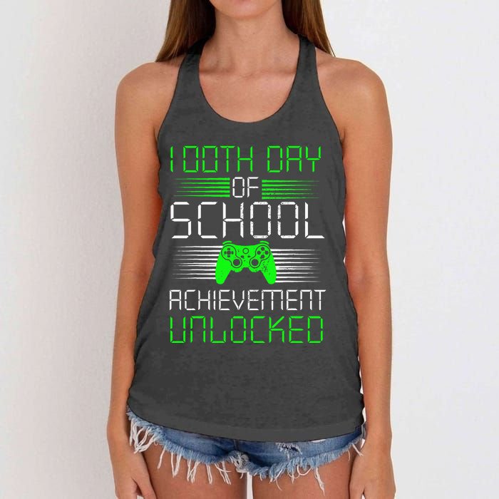 100 Days Of School Achievement Unlocked Video Game 100th Day Women's Knotted Racerback Tank