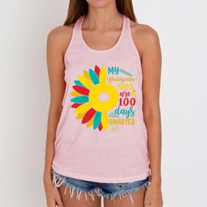 100th Day Of School Kindergarten Teacher Smarter Sunflower Cute Gift Women's Knotted Racerback Tank