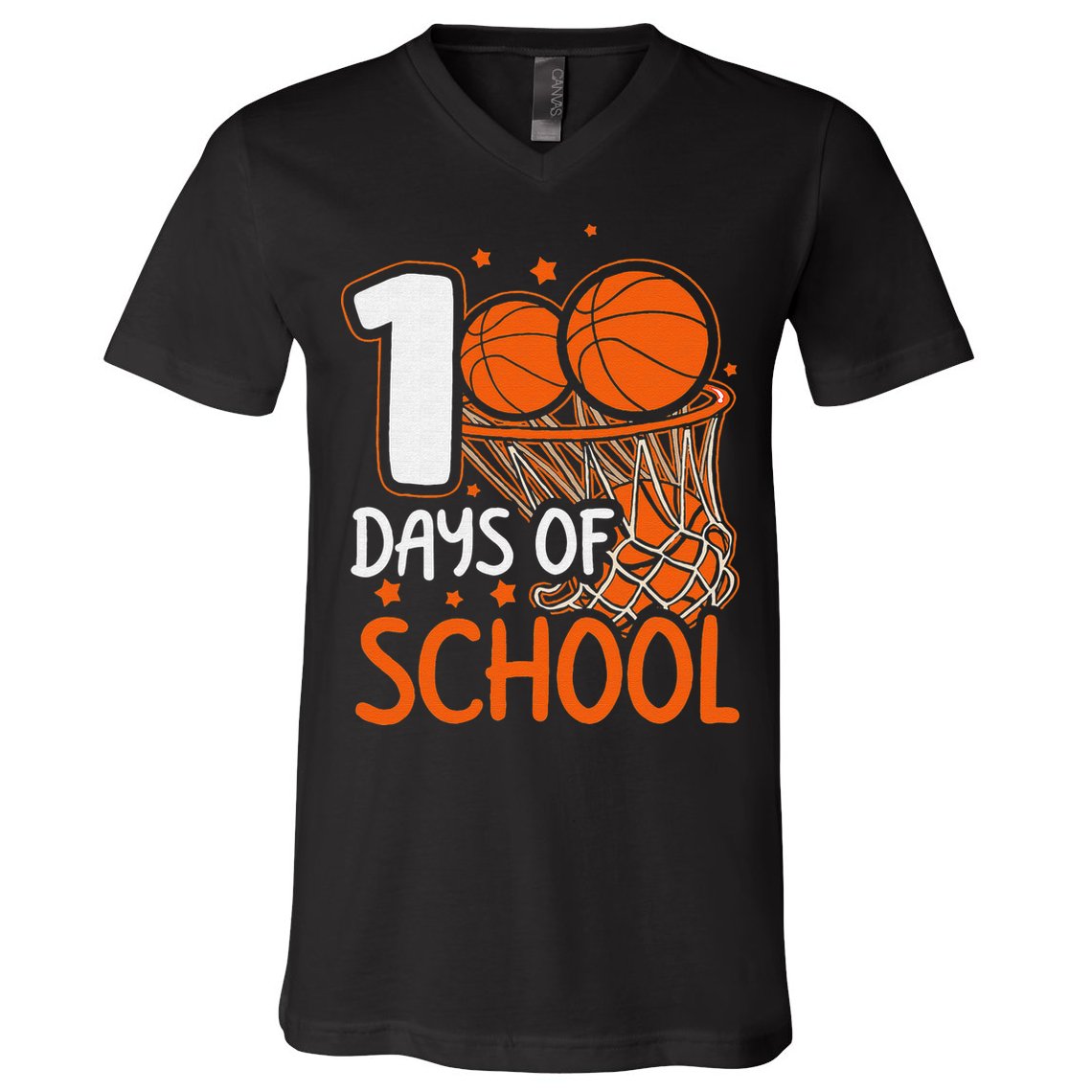 100 Days Of School Basketball 100th Day Balls V-Neck T-Shirt