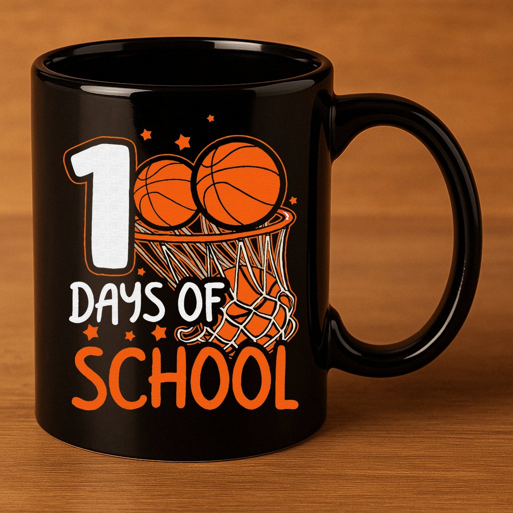 100 Days Of School Basketball 100th Day Balls 11oz C Handle Ceramic Mug