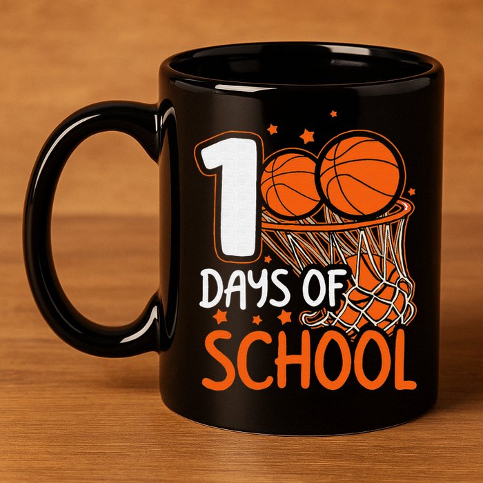 100 Days Of School Basketball 100th Day Balls 11oz C Handle Ceramic Mug