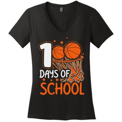 100 Days Of School Basketball 100th Day Balls Women's V-Neck T-Shirt