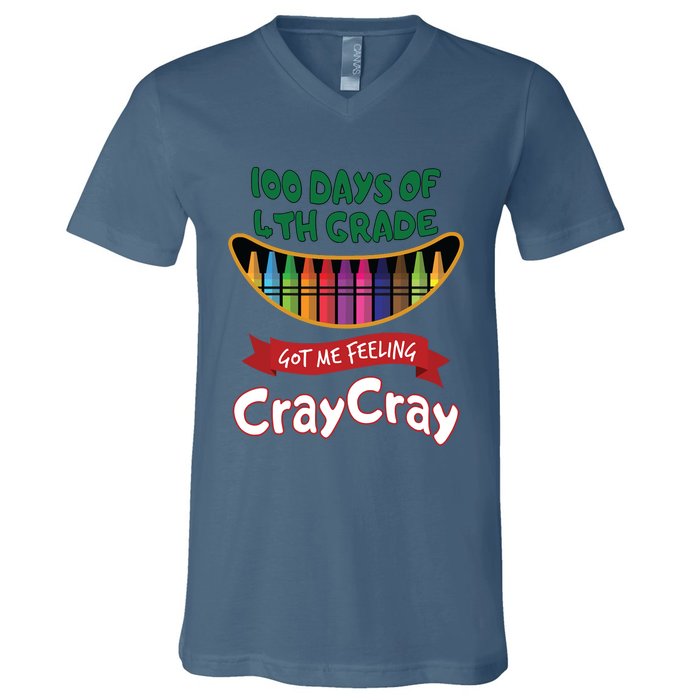 100 Days Of 4th Grade Got Me Feeling Cray Cray V-Neck T-Shirt