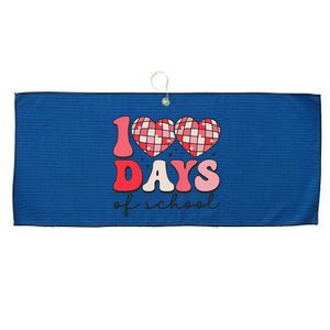 100 Days Of School Retro Disco Hearts 100th Day Of School Large Microfiber Waffle Golf Towel