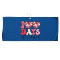 100 Days Of School Retro Disco Hearts 100th Day Of School Large Microfiber Waffle Golf Towel