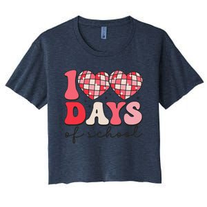 100 Days Of School Retro Disco Hearts 100th Day Of School Women's Crop Top Tee