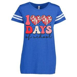 100 Days Of School Retro Disco Hearts 100th Day Of School Enza Ladies Jersey Football T-Shirt