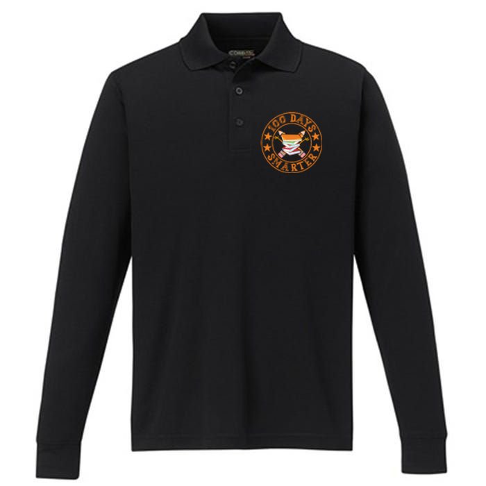 100th Day Of School Teacher 100 Days Smarter Performance Long Sleeve Polo