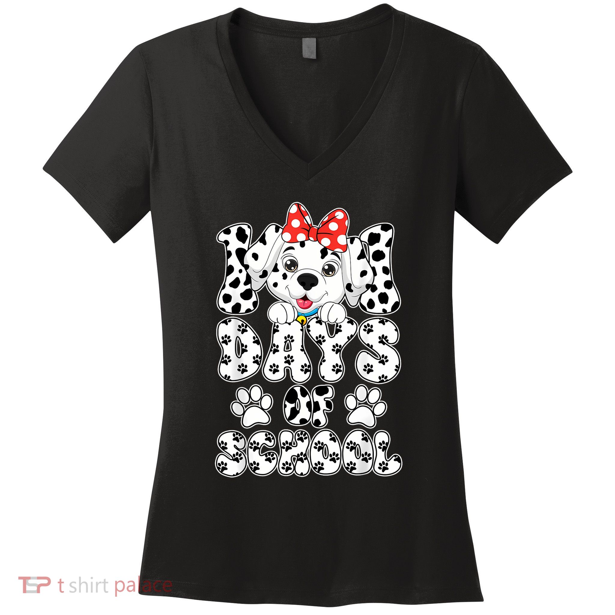 100 Days Of School Dalmatian Dog 100th Days Women's V-Neck T-Shirt
