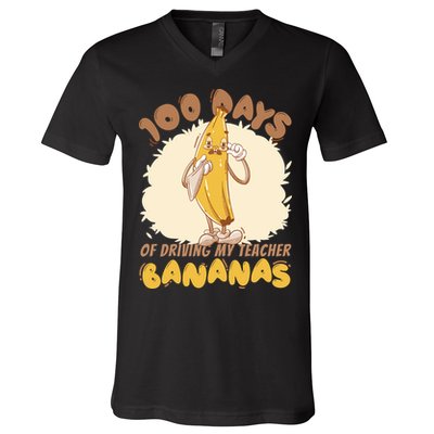 100 Days Of Driving My Teacher Bananas Funny V-Neck T-Shirt