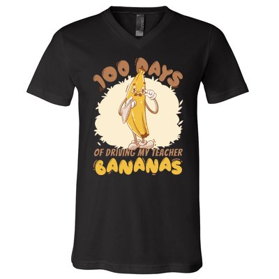 100 Days Of Driving My Teacher Bananas Funny V-Neck T-Shirt