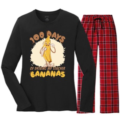 100 Days Of Driving My Teacher Bananas Funny Women's Long Sleeve Flannel Pajama Set 