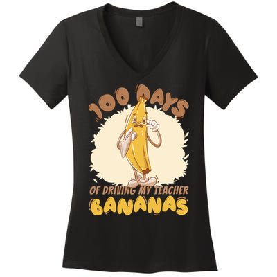 100 Days Of Driving My Teacher Bananas Funny Women's V-Neck T-Shirt