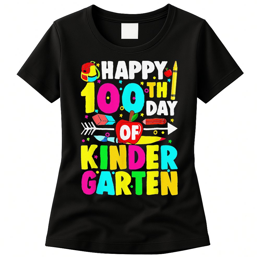 100 Days Of Kindergarten Happy 100th Day Of School Womens T-Shirt