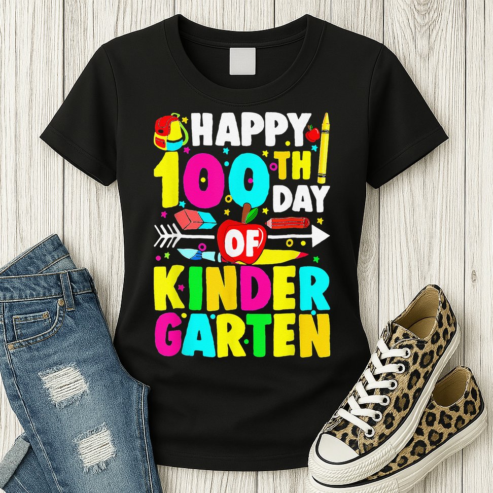 100 Days Of Kindergarten Happy 100th Day Of School Womens T-Shirt