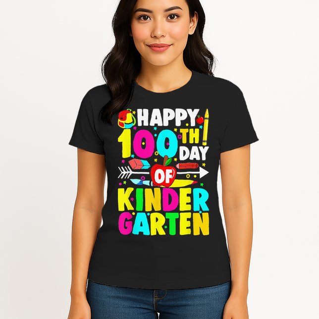 100 Days Of Kindergarten Happy 100th Day Of School Womens T-Shirt