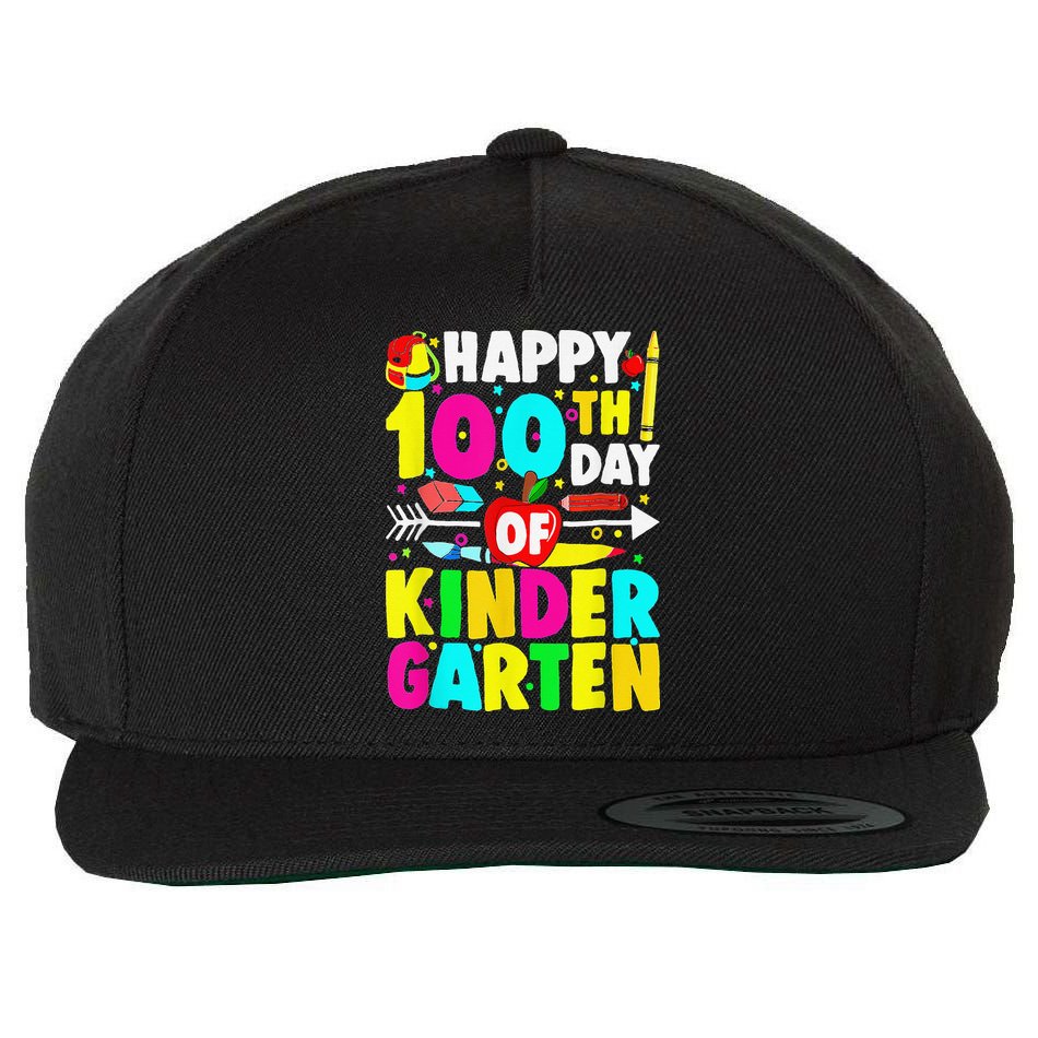 100 Days Of Kindergarten Happy 100th Day Of School Wool Snapback Cap