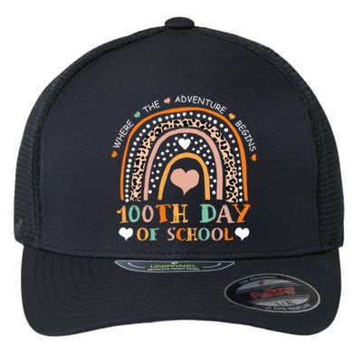 100th Day Of School Leopard Rainbow Teacher 100 Days Smarter Cool Gift Flexfit Unipanel Trucker Cap