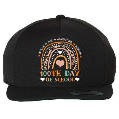 100th Day Of School Leopard Rainbow Teacher 100 Days Smarter Cool Gift Wool Snapback Cap