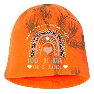 100th Day Of School Leopard Rainbow Teacher 100 Days Smarter Cool Gift Kati - Camo Knit Beanie