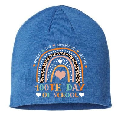 100th Day Of School Leopard Rainbow Teacher 100 Days Smarter Cool Gift Sustainable Beanie