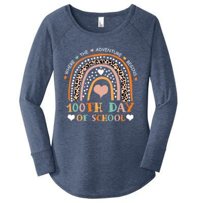 100th Day Of School Leopard Rainbow Teacher 100 Days Smarter Cool Gift Women's Perfect Tri Tunic Long Sleeve Shirt